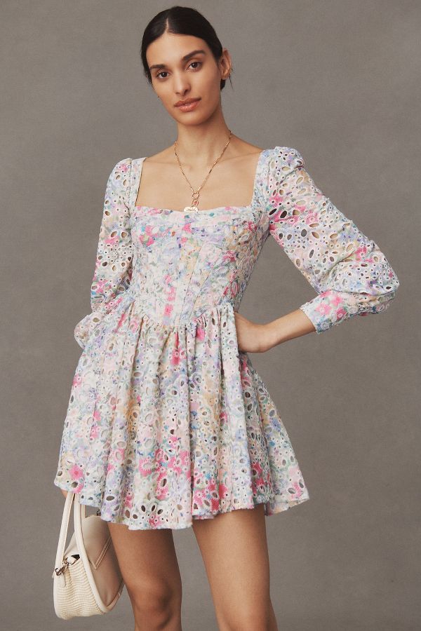 Slide View: 2: Bardot Lila Flounce Broderie Mini Dress