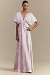 Thumbnail View 1: BHLDN Leila Deep-V Flutter-Sleeve Satin A-Line Gown