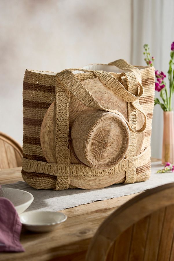 Slide View: 2: Striped Raffia Travel Tote, Natural