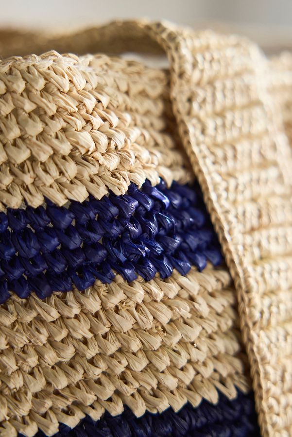 Slide View: 3: Striped Raffia Travel Tote, Navy