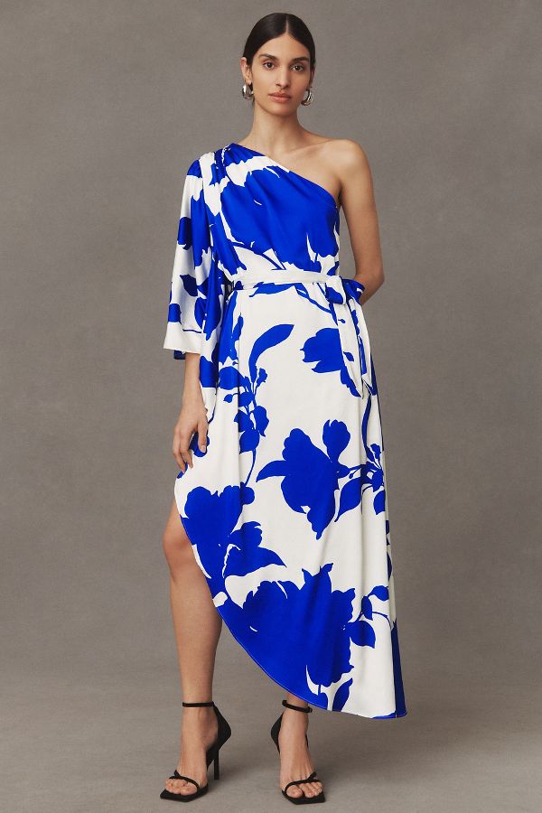 Slide View: 2: Hutch Stretch Satin One-Shoulder Maxi Dress