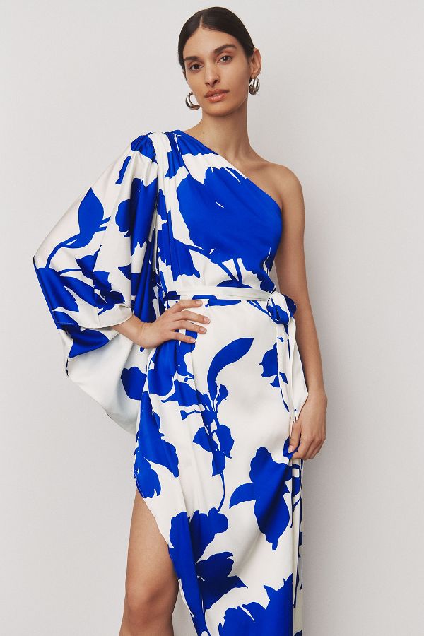 Slide View: 4: Hutch Stretch Satin One-Shoulder Maxi Dress