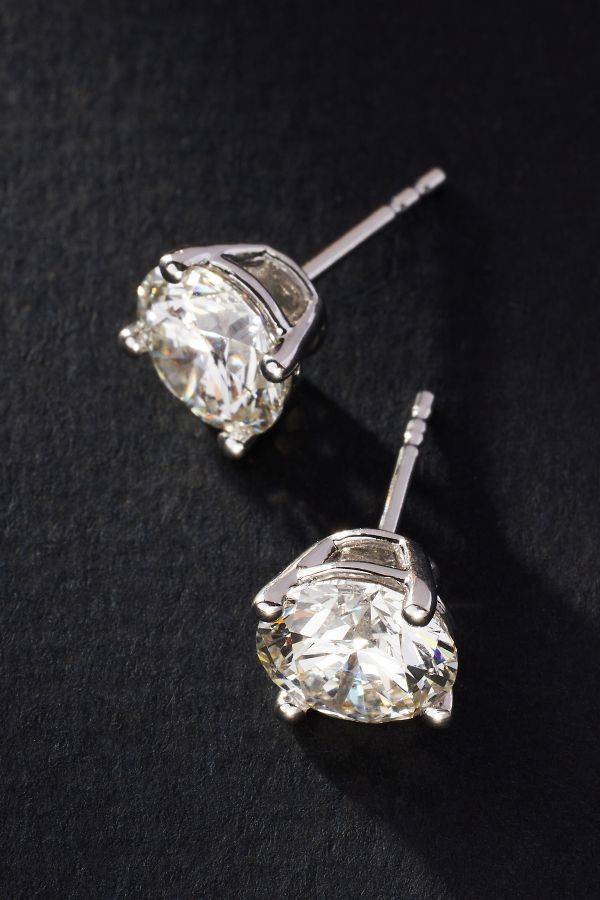 Slide View: 1: Silver Classic Diamond Post Earrings