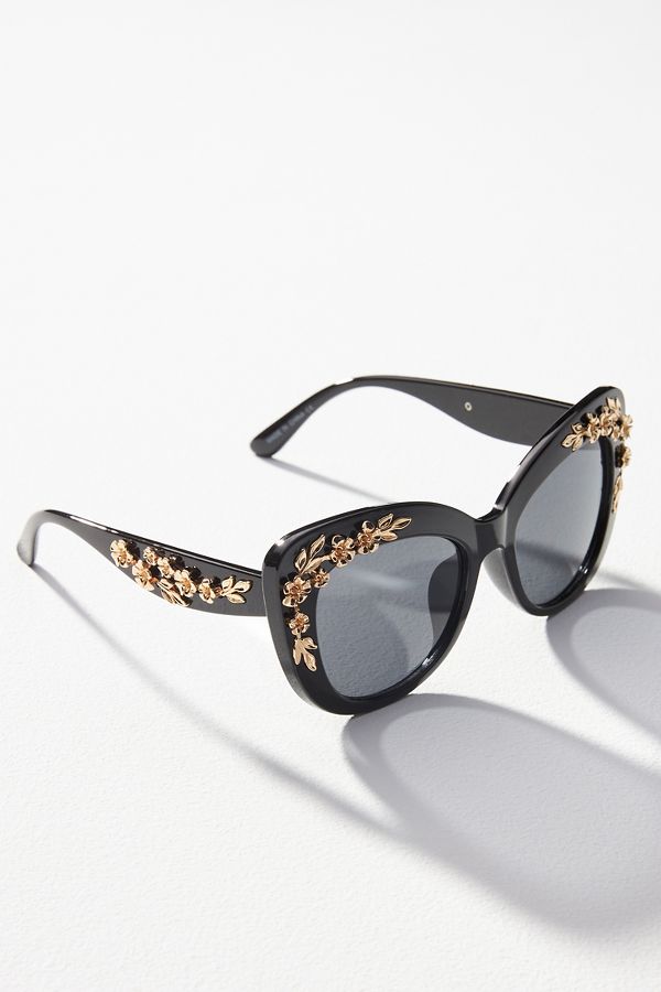 Slide View: 2: Floral-Trimmed Cat-Eye Sunglasses