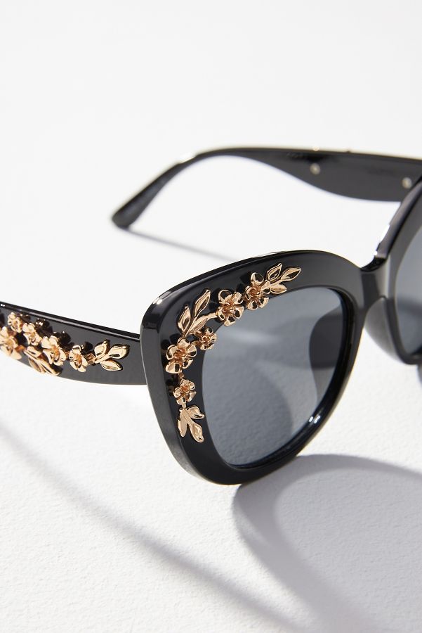 Slide View: 3: Floral-Trimmed Cat-Eye Sunglasses