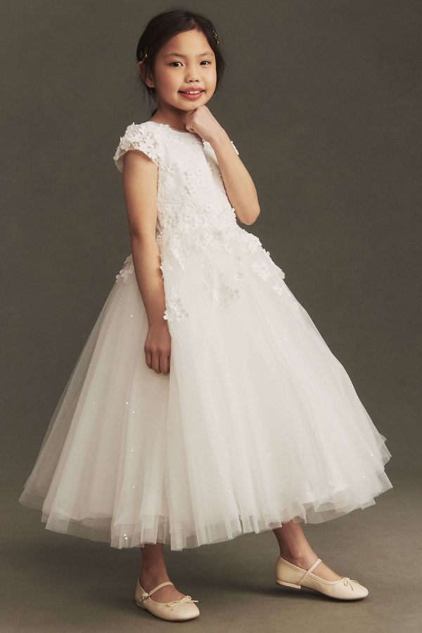 Slide View: 4: Princess Daliana Floral Appliqué Flower Girl Dress