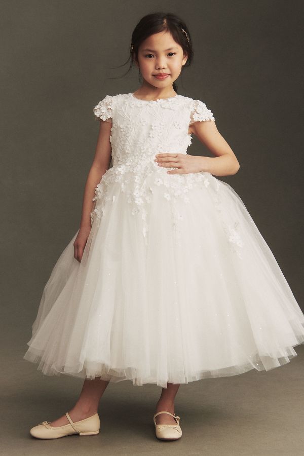 Slide View: 1: Princess Daliana Floral Appliqué Flower Girl Dress