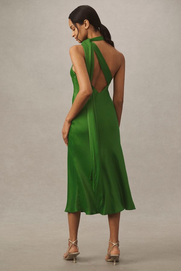 Slide View: 2: BHLDN Nicoletta One-Shoulder Scarf Satin Midi Dress