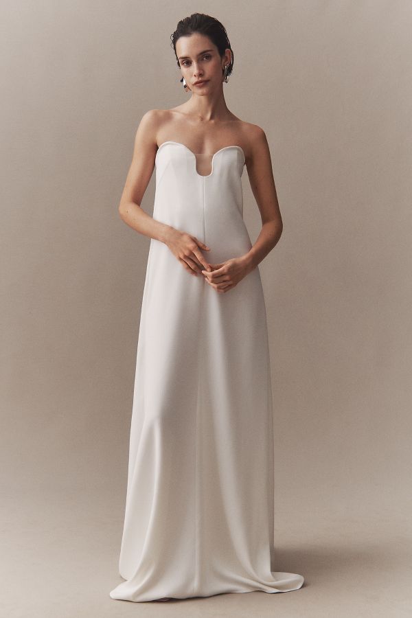 Slide View: 4: Besa Rowen Strapless Plunging Trapeze Wedding Gown