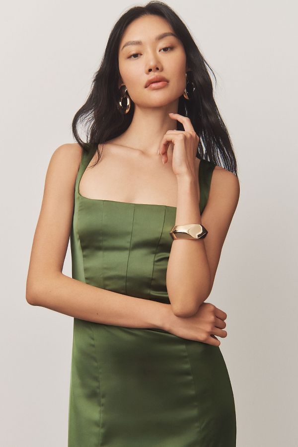 Slide View: 4: BHLDN Elliana Sleeveless Corset Satin Midi Dress