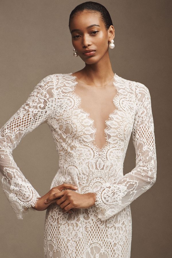 Slide View: 3: Wtoo by Watters Sienna Long-Sleeve High-Neck Wedding Gown