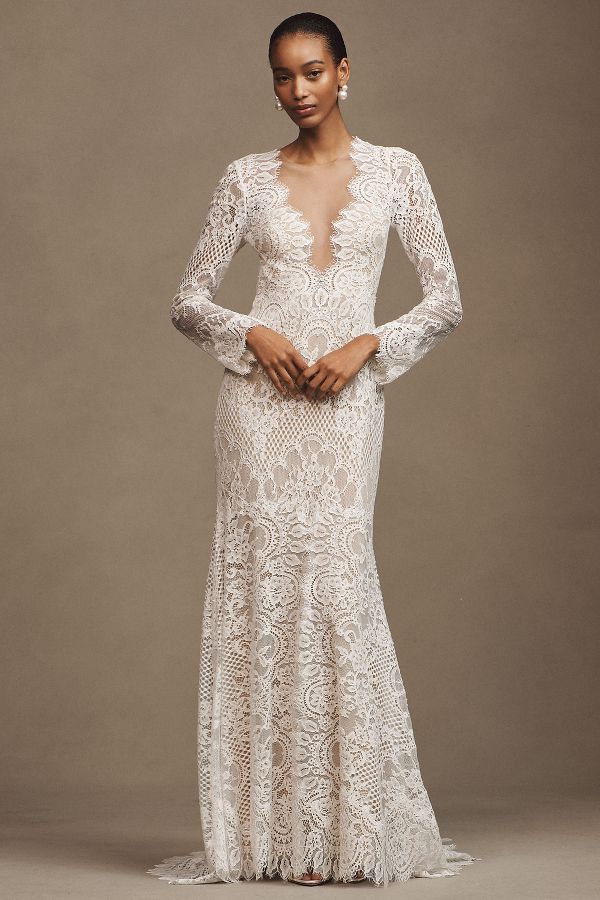 Slide View: 1: Wtoo by Watters Sienna Long-Sleeve High-Neck Wedding Gown