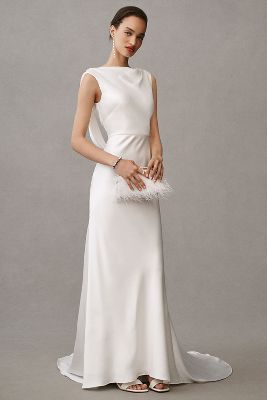 Jenny by Jenny Yoo Nessa High-Neck Draped Open-Back Satin Wedding Gown