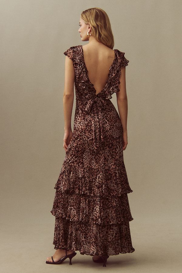 Slide View: 3: RIXO Rio Animal-Printed High-Neck Tiered Maxi Dress