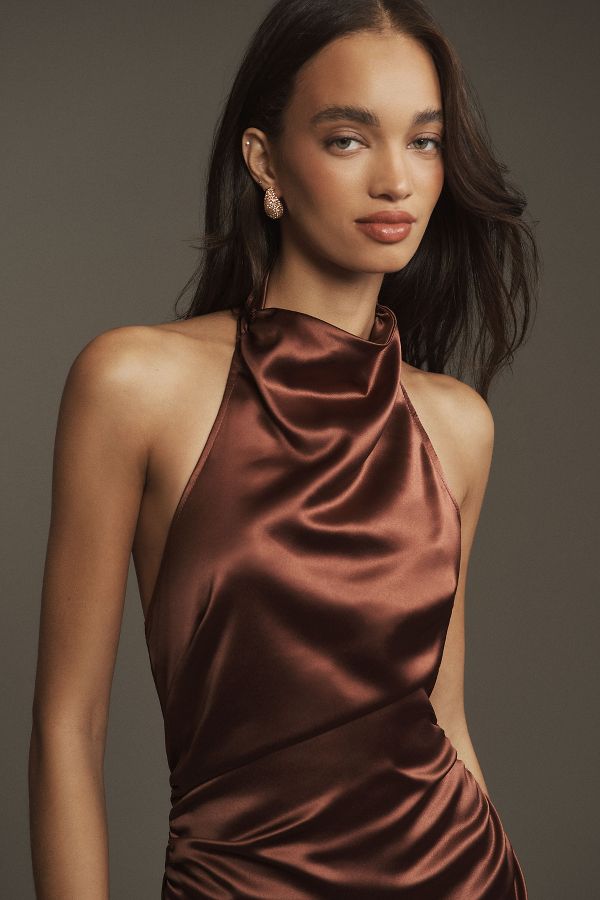 Slide View: 3: BHLDN Holly Halter Stretch Satin Midi Dress