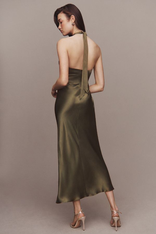 Slide View: 3: Shona Joy La Lune Plunge Halter Satin Midi Dress