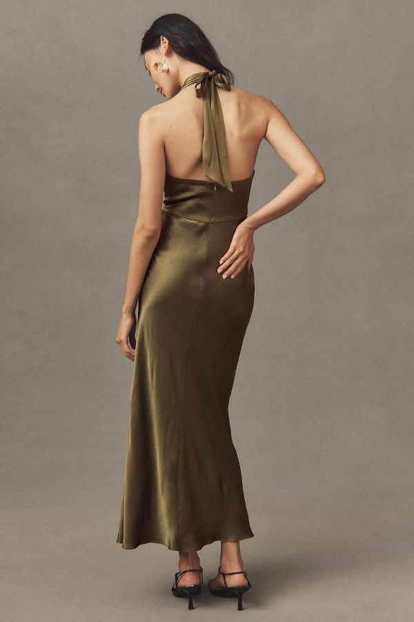 Slide View: 5: Shona Joy La Lune Plunge Halter Satin Midi Dress