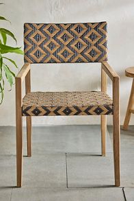 Slide View: 3: Havana Wicker + Teak Dining Chair, Black + Natural Diamond