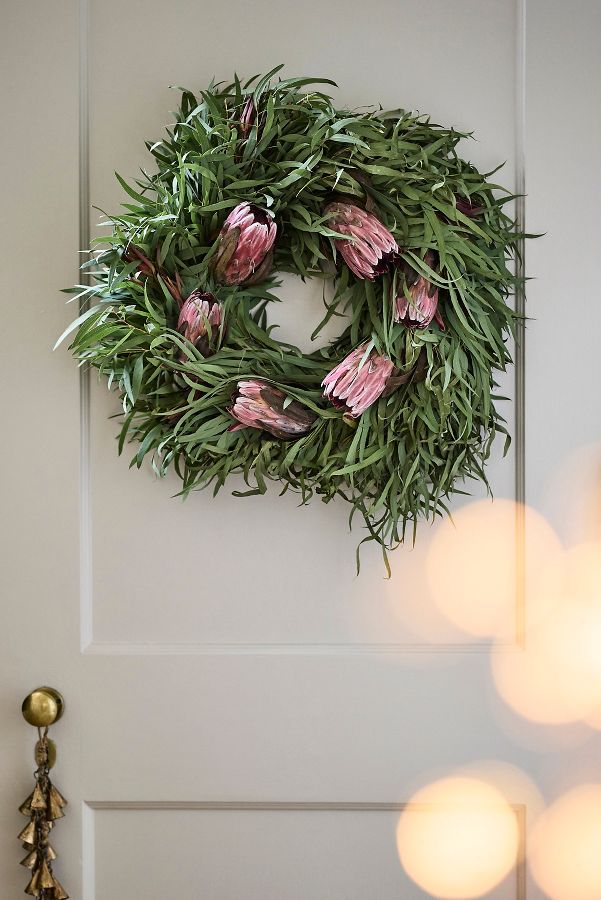 Slide View: 1: Fresh Willow Eucalyptus + Protea Wreath