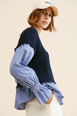 Avantlook Striped Splicing Crew Neck Top