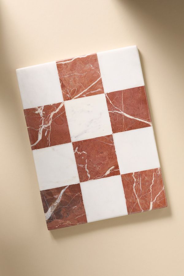 Slide View: 1: White & Rust Checkered Marble Cheese Board