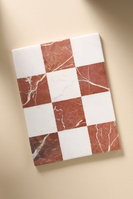 White & Rust Checkered Marble Cheese Board