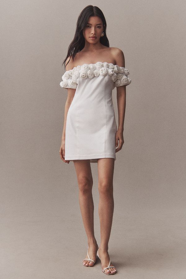 Slide View: 3: BHLDN Off-The-Shoulder Rosette Mini Dress