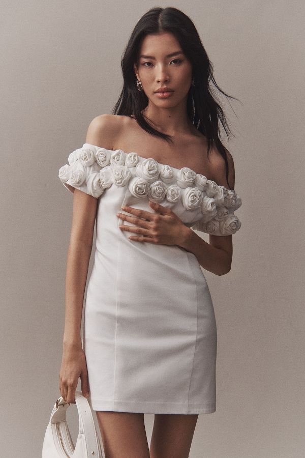 Slide View: 1: BHLDN Off-The-Shoulder Rosette Mini Dress