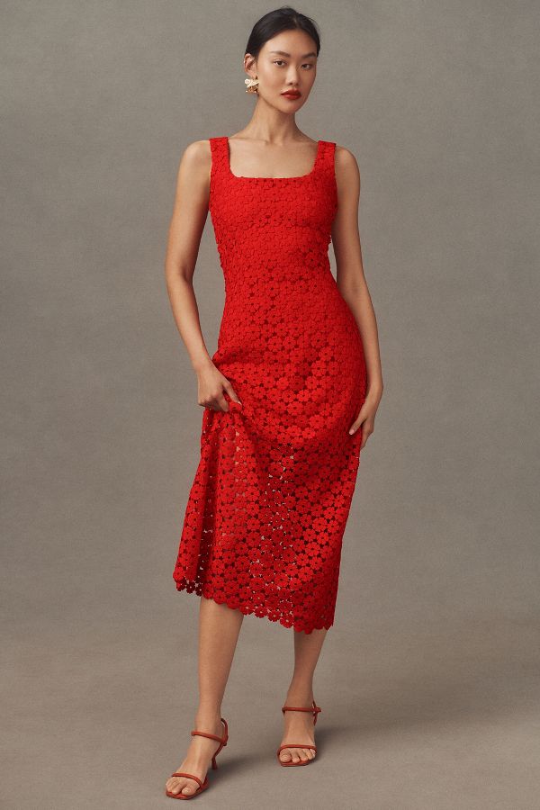 Slide View: 2: Waimari Jill Sleeveless Floral Eyelet Lace Midi Dress