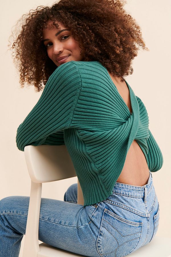 Slide View: 1: Flat White Open Back Sweater