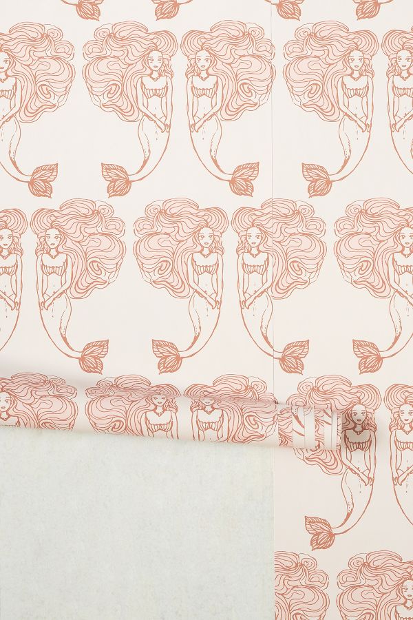 Slide View: 3: Block Print Mermaids Peel-and-Stick Wallpaper