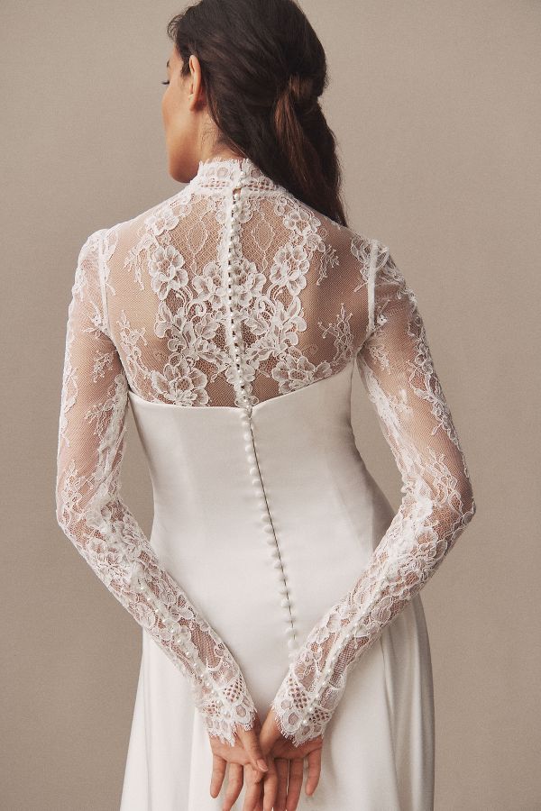 Slide View: 3: Watters Long-Sleeve Lace Bodysuit