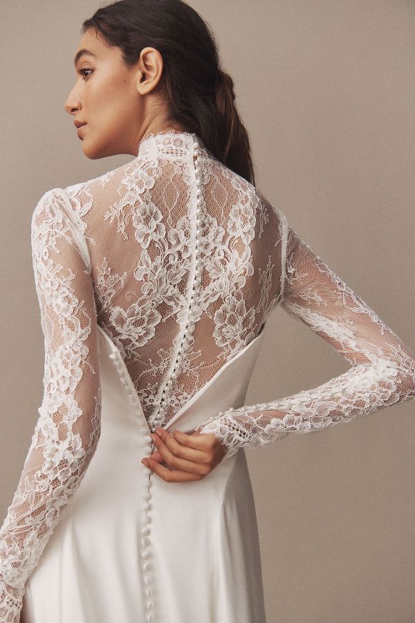 Slide View: 4: Watters Long-Sleeve Lace Bodysuit