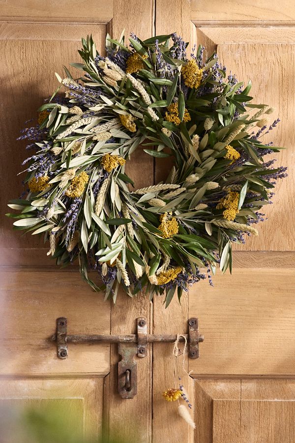 Slide View: 2: Dried Lavender, Yarrow + Olive Wreath