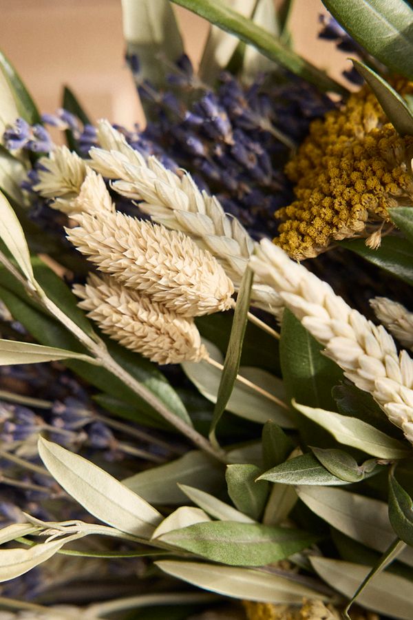 Slide View: 3: Dried Lavender, Yarrow + Olive Wreath