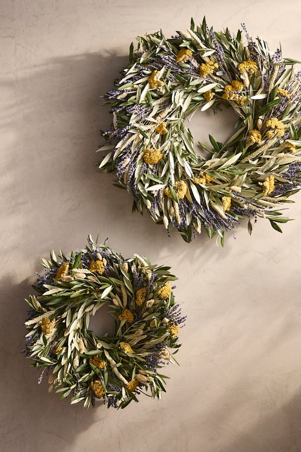 Slide View: 4: Dried Lavender, Yarrow + Olive Wreath