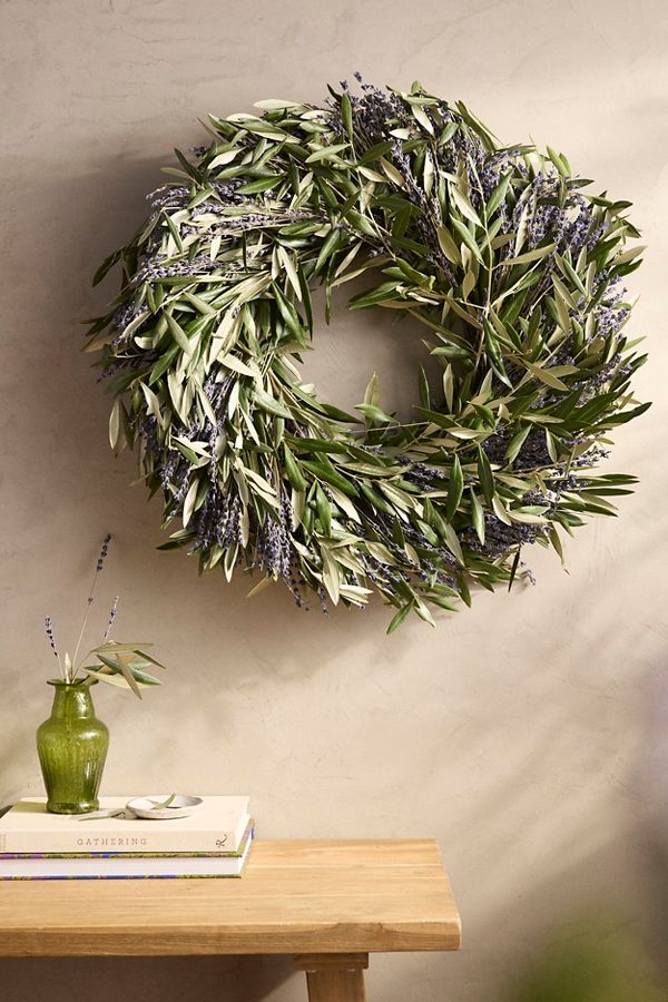 Slide View: 2: Fresh Lavender + Olive Wreath