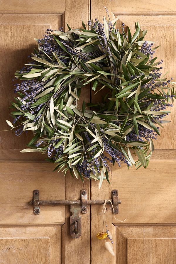 Slide View: 3: Fresh Lavender + Olive Wreath