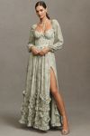 Thumbnail View 1: V. Chapman Carmella Long-Sleeve Corset Side-Slit Chiffon Maxi Dress