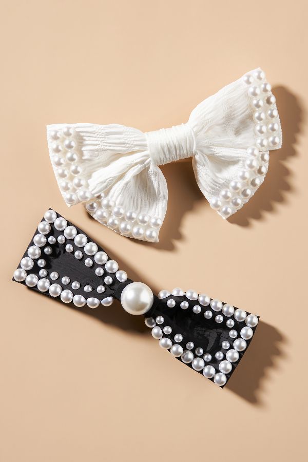 Slide View: 1: Pearl Hair Bows, Set of 2