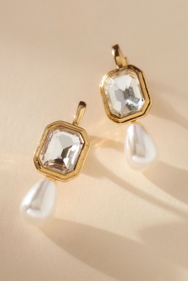 Slide View: 1: Crystal & Pearl Drop Earrings