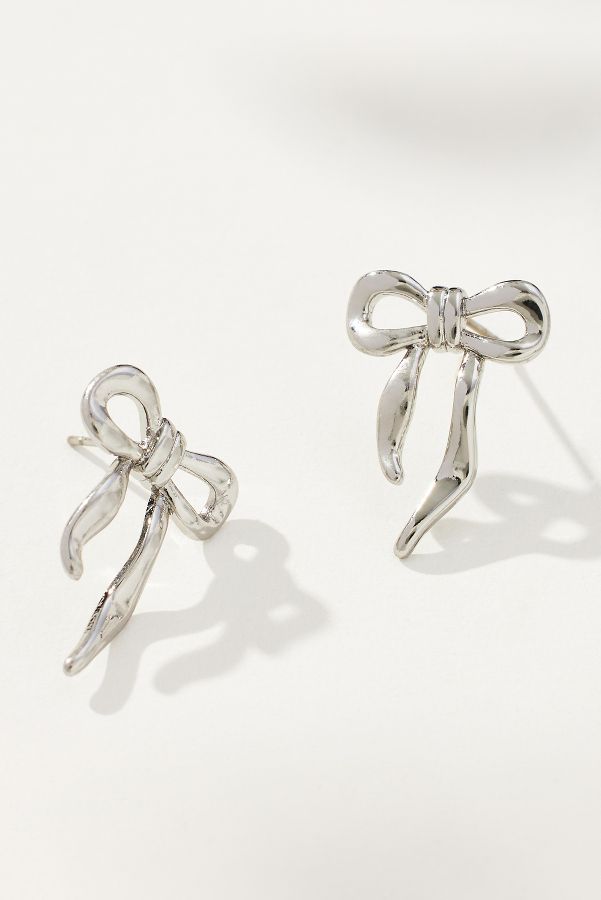 Slide View: 1: Gold-Plated Thick Bow Stud Earrings