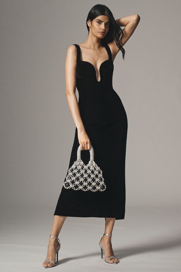 Slide View: 1: Bardot Brooklyn Diamonte Velour Column Midi Dress