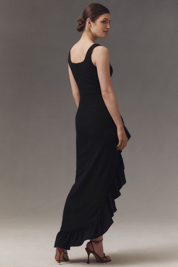 Slide View: 2: Dress The Population Charlene Square-Neck Ruffle Side-Slit Gown