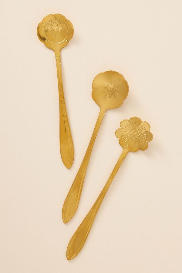 Slide View: 1: Flower Teaspoons, Set of 3