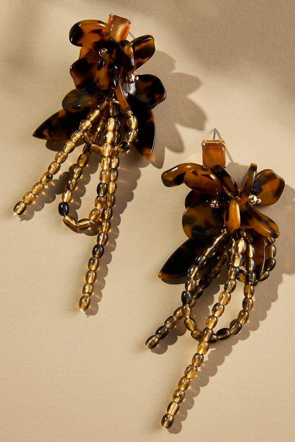 Slide View: 1: Beaded Flower Bouquet Drop Earrings