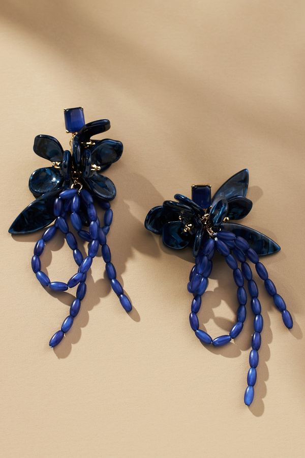 Slide View: 1: Beaded Flower Bouquet Drop Earrings