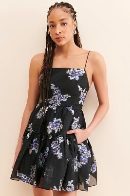 ML Monique Lhuillier Floral Metallic Mini Dress