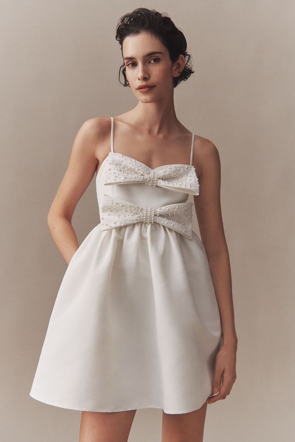 Slide View: 4: Sachin & Babi Sloane Taffeta Pearl Double-Bow Pleated Mini Dress