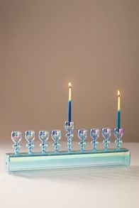 Slide View: 1: Iridescent Glass Menorah